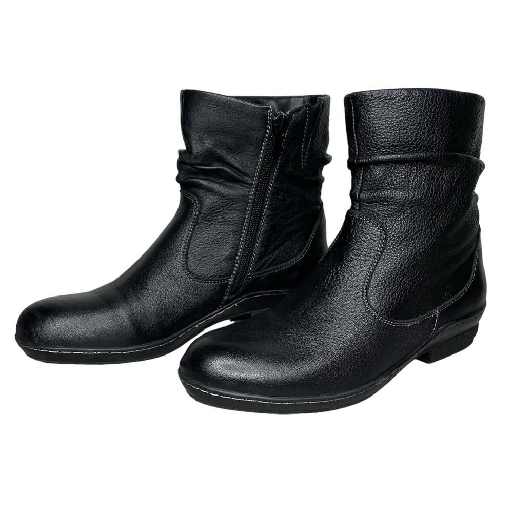 David Tate Leather Slouchy Round Toe Zip Up Ankle Booties Black 6.5 Moto‎ Witchy